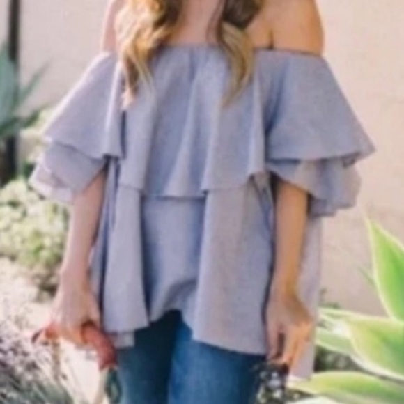 MLM Maison Off The Shoulder Blouse Top Navy Heritage Prep Preppy Resortwear Cute - Picture 6 of 10